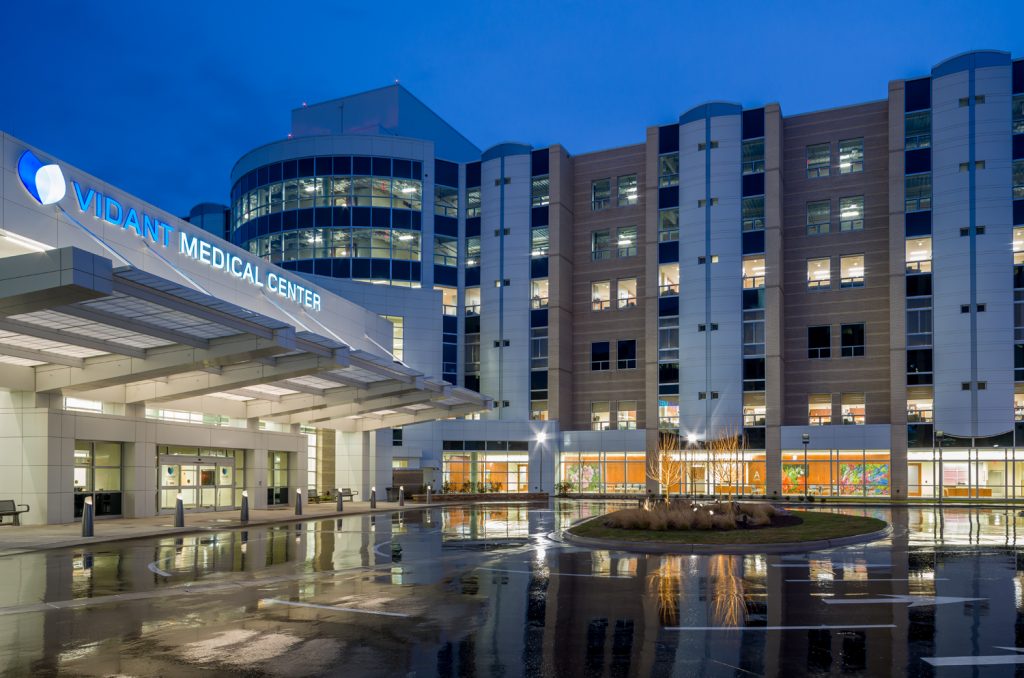 Exterior at Night 2 - Vidant Medical Center - T. A. Loving Company